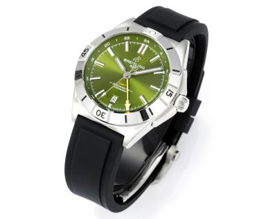 Breitling Mechanical Etc.2836 GMT Dual-time Movement 40MM Black Rubber Bracelet Green Watch